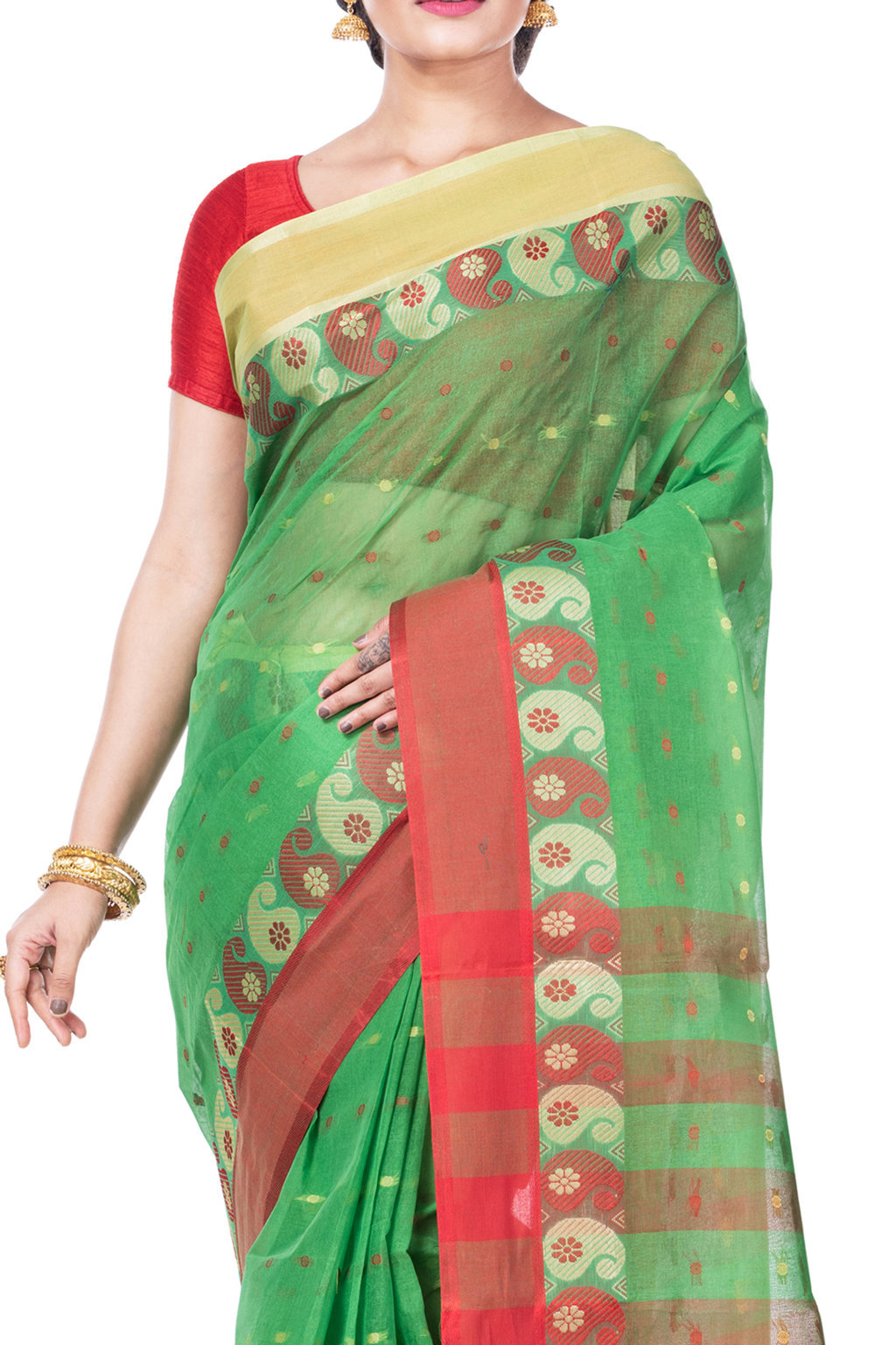 Green Pure Cotton Amkolka_Par Tant Saree (477)